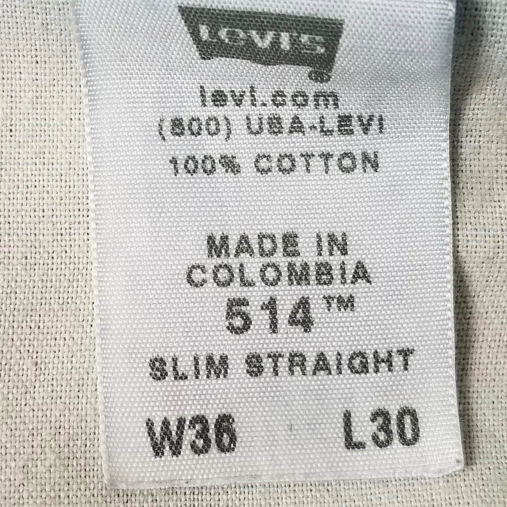 Levis 514 Jeans Mens 36x31 Blue‎ Medium Wash Slim Straight 100% Cotton Denim